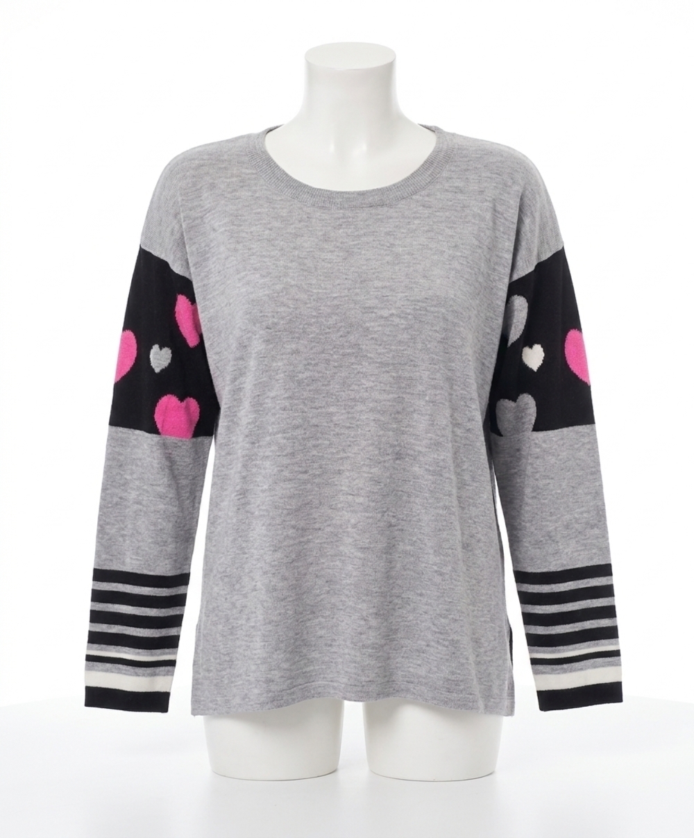 NEW FRENCH KYSS heart detail scoop neck top in slate/multi